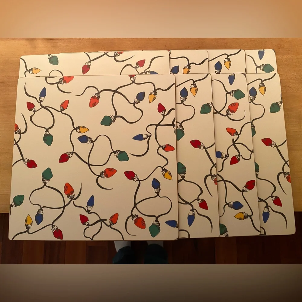 NWT (Set of 8) Pottery Barn Holiday String Lights Cork Placemats